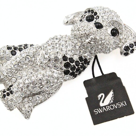 Opulent Sparkly Swarovski Signed Dalmatian Puppy Brooch - Picture 6 of 12